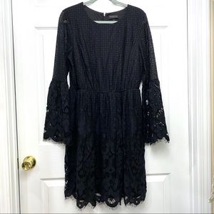 Lane Bryant Lace Dress Bell Sleeves Black Sz 14